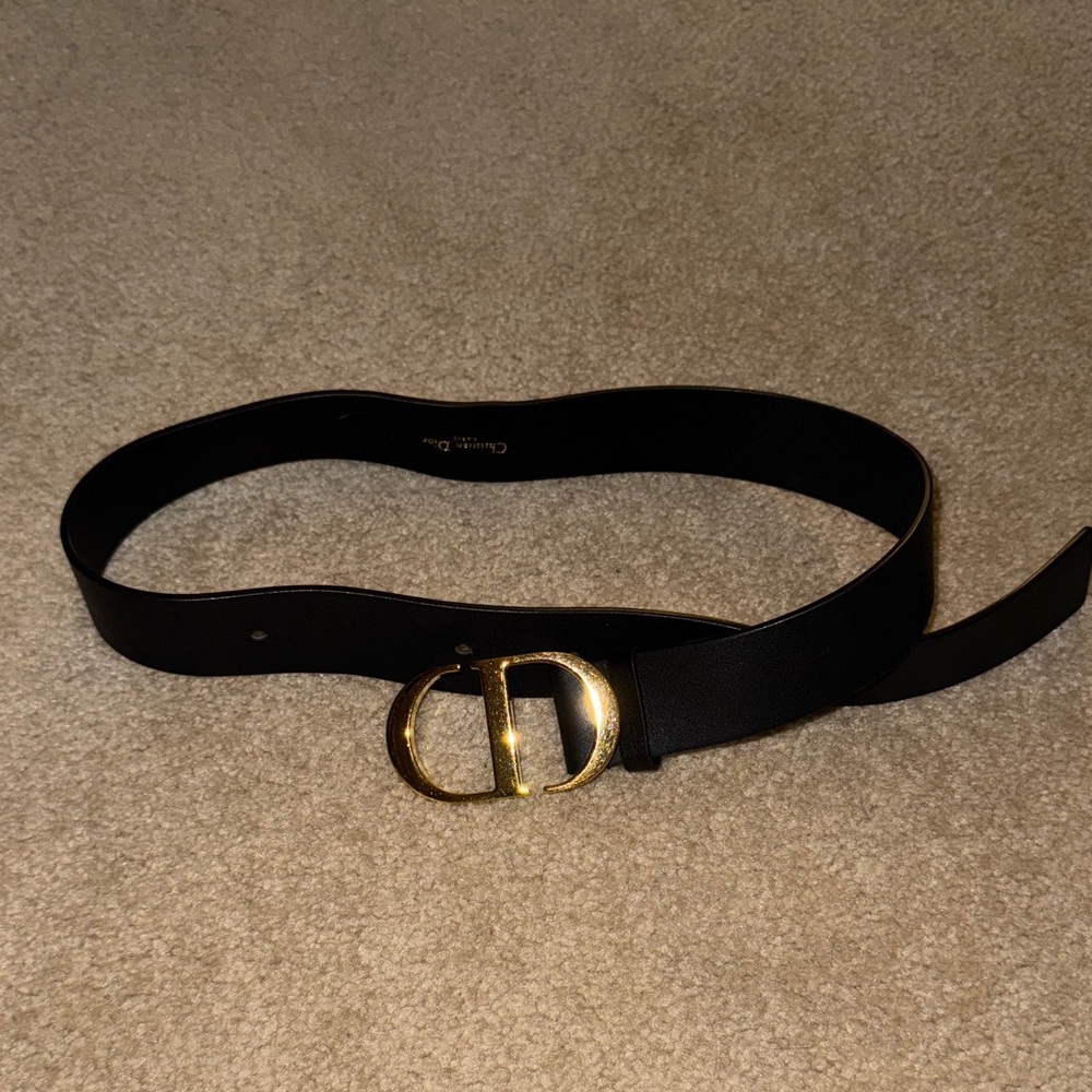 Christian dior CD Buckle Black Belt with Gold Buckle